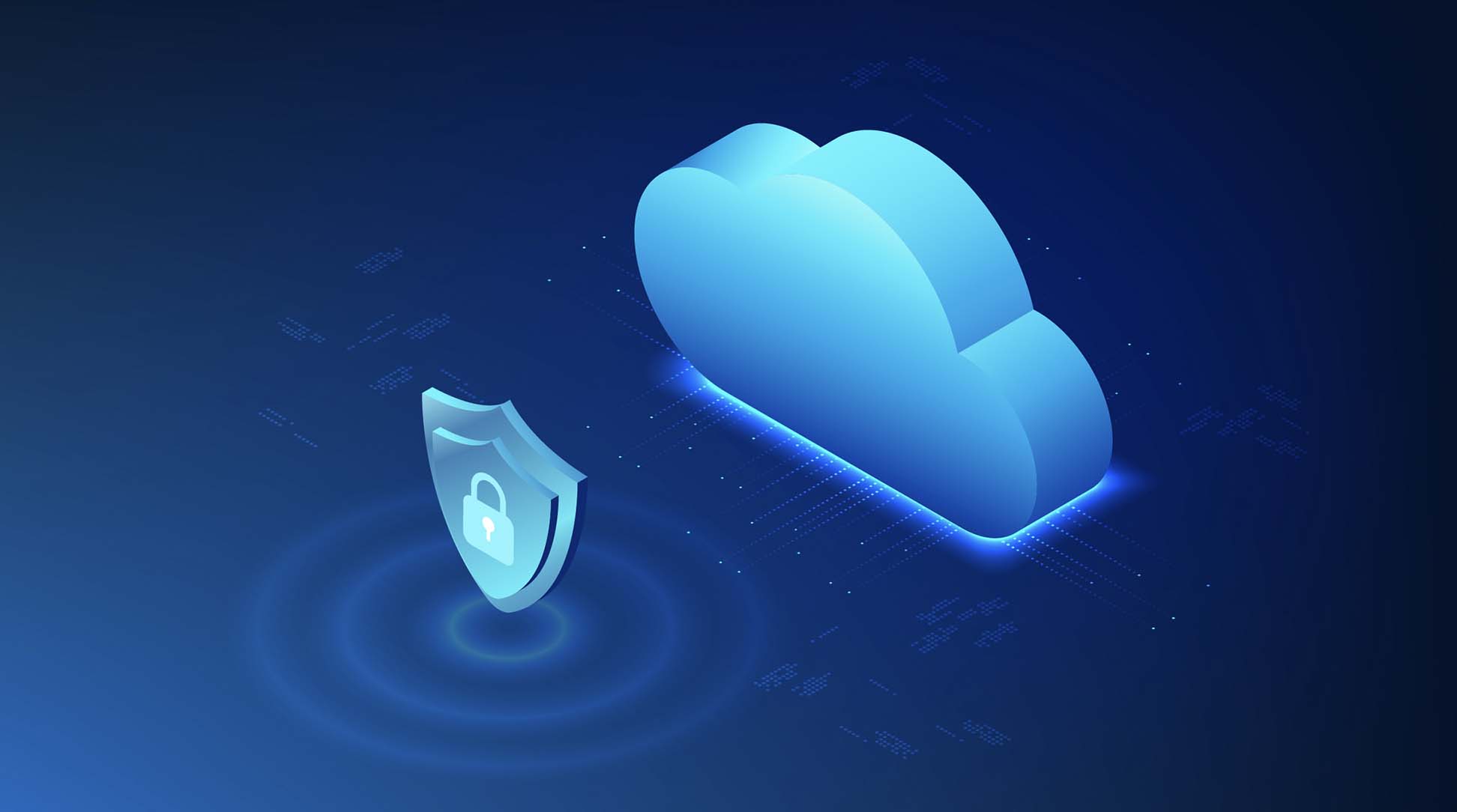 Digital shield and cloud illustration representing secure single-vendor SASE.
