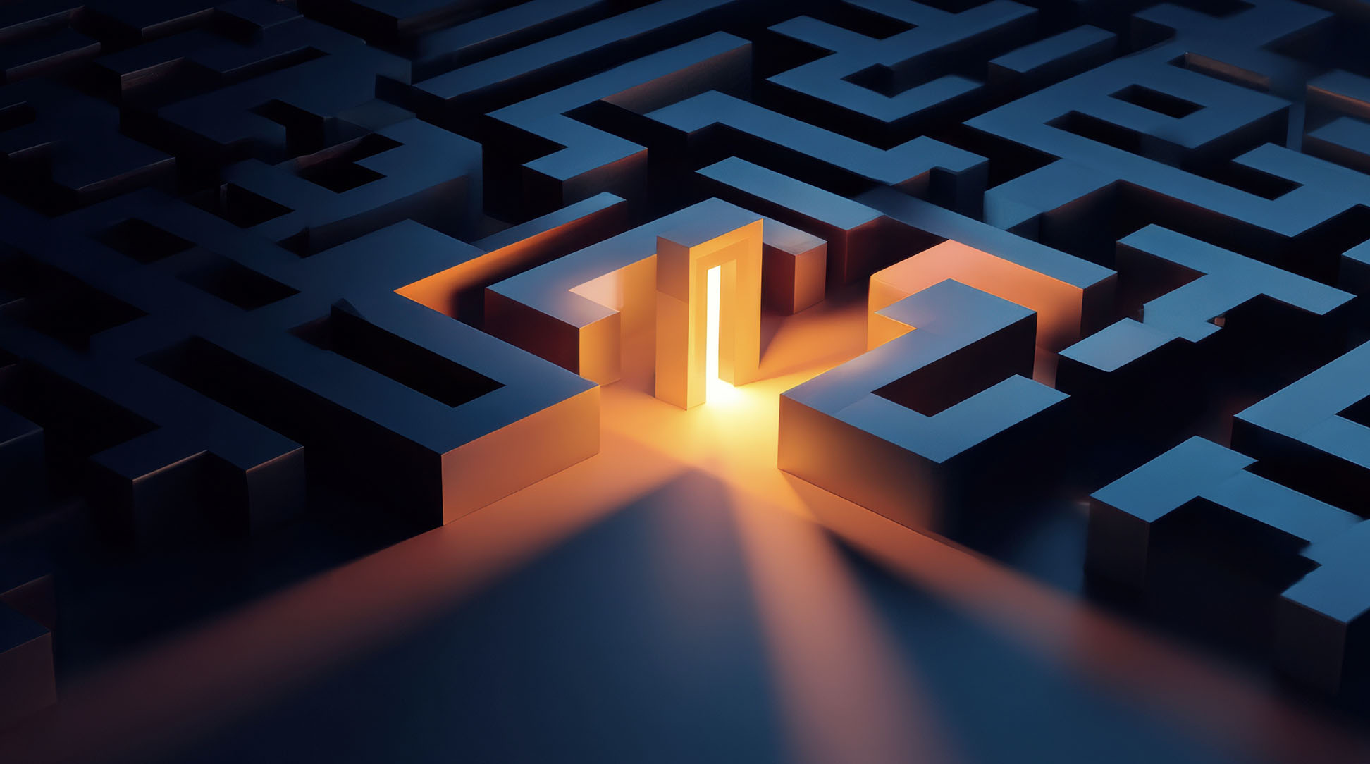 Glowing doorway in maze symbolising safe WAN transformation with Intelys.
